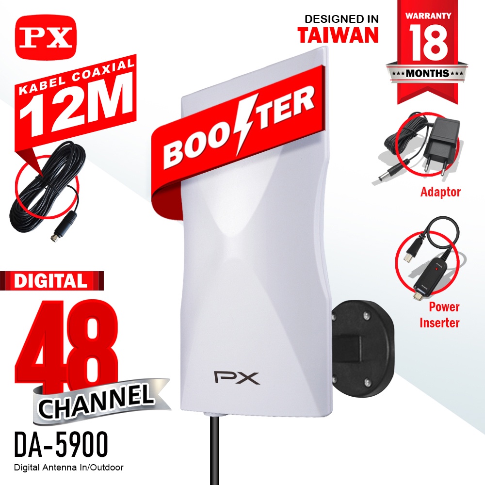 Antena TV Digital Analog PX DA-5900 Kabel 12M Booster Indoor Outdoor