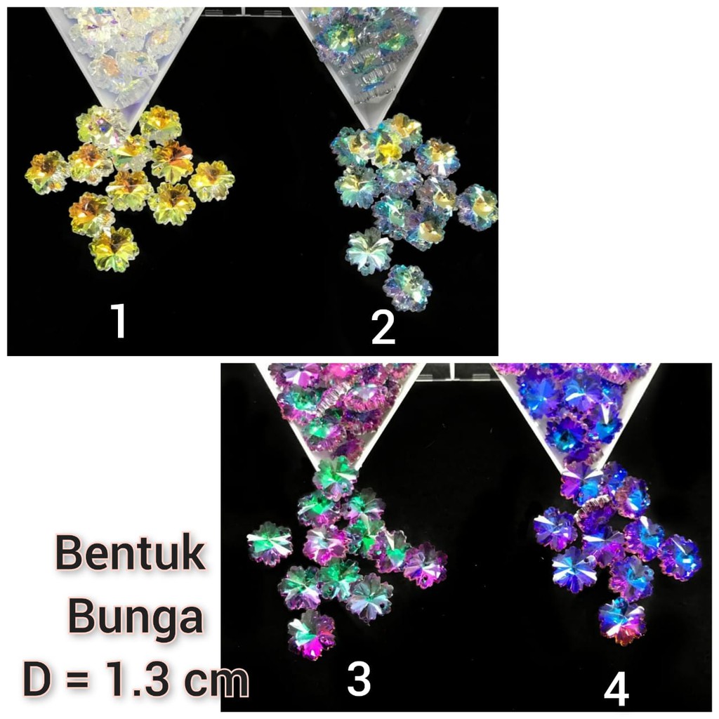 1 BUAH - 1.3 CM CRYSTAL LOVE SEMBUR | MATA KRISTAL BENTUK HATI &amp; BUNGA | BAHAN BROS