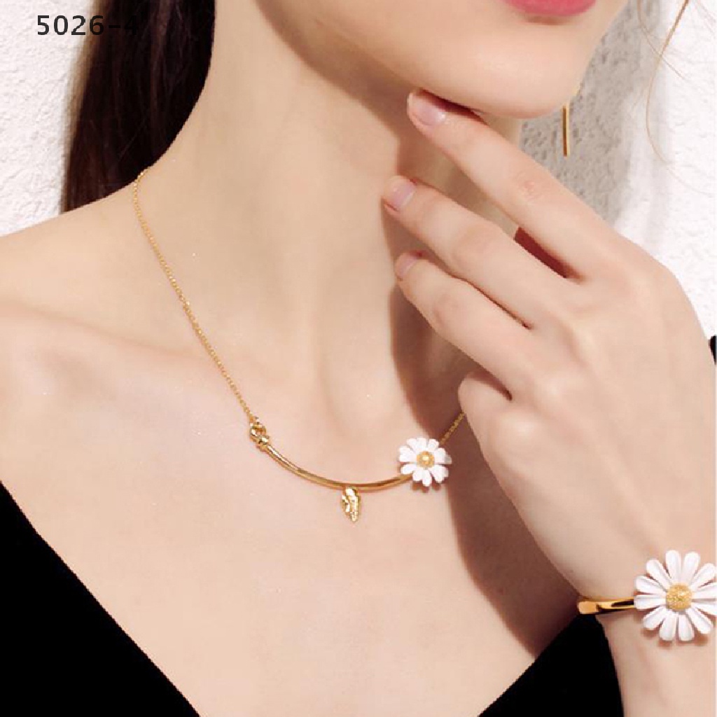 5026-4 1PC Enamel Daisy Flower Elegant Opening Rings Bracelet Earrings Women Jewelry 5026-4