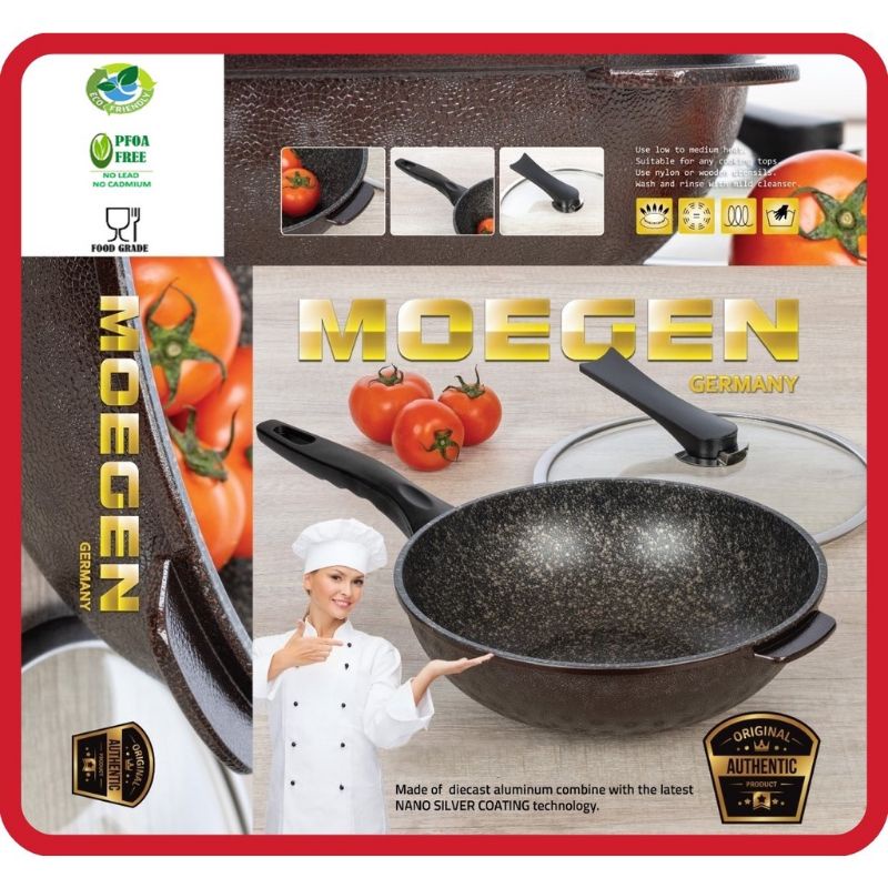 Panci Wajan NEW MOEGEN GERMANY Wok Pan 30cm FREE TUTUP KACA ANTI LENGKET wajan jumbo