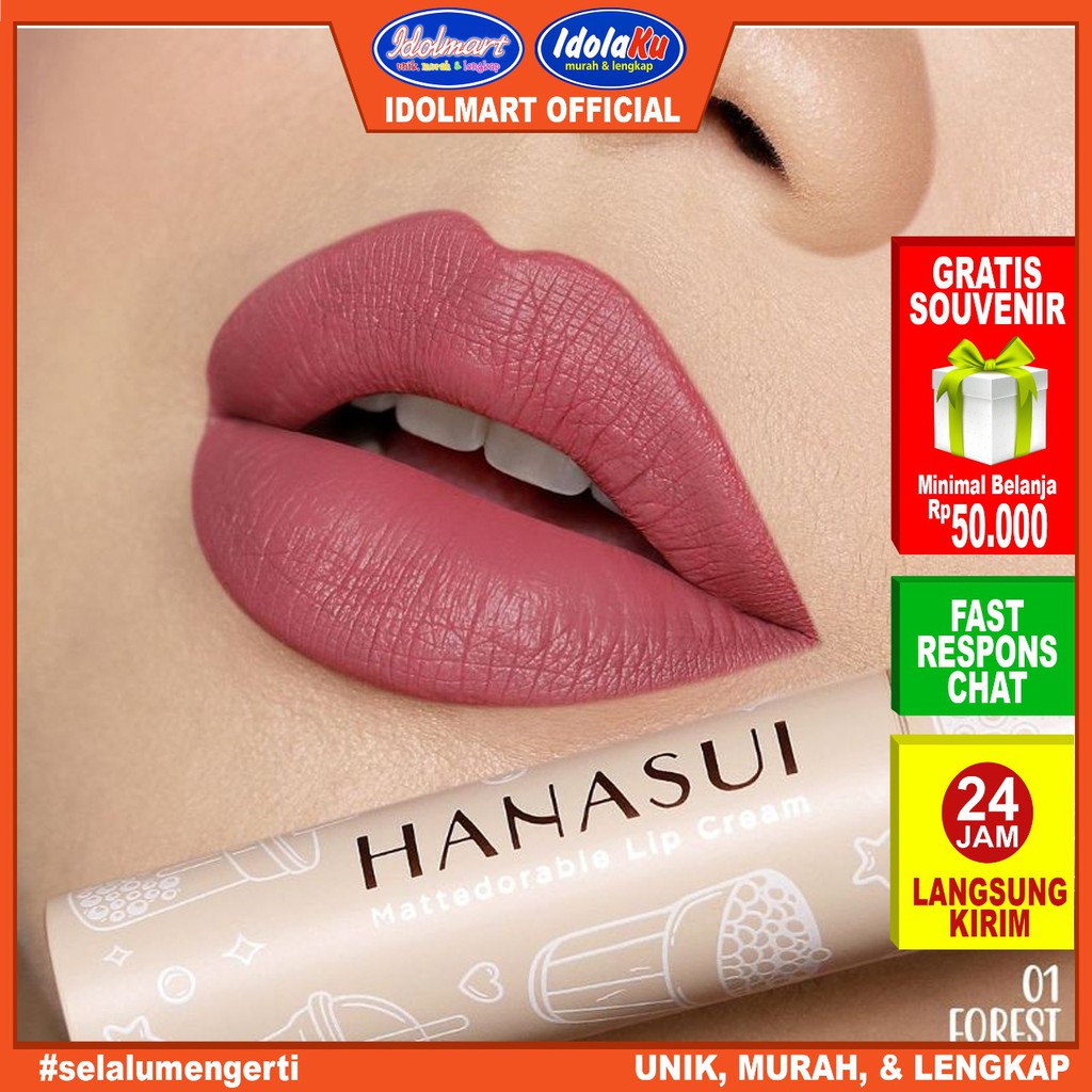 IDOLMART Hanasui Mattedorable Lip Cream Boba Edition-01 Forest Berry Idolmart Surabaya