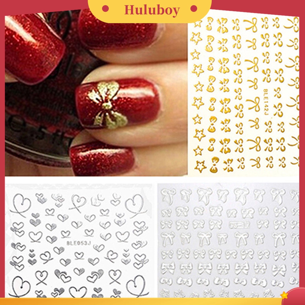 Huluboy Huluboy♡ Stiker Kuku Motif Hati Dan Pita Untuk Dekorasi Manicure