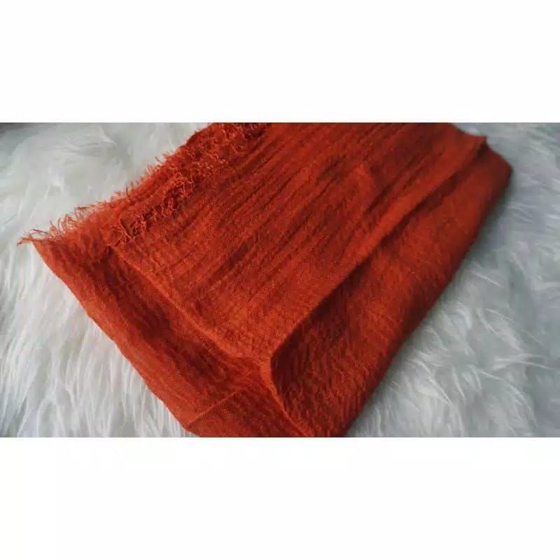 PASHMINA CRINKLE CRIMP COTTON SHAWL HIJAB PASMINA CRINKLE RAWIS NEGRO_WARNA1-Crinkle ORANGE