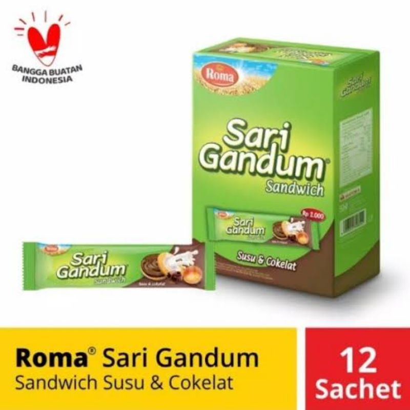 

Roma sari gandum sandwich susu dan coklat 1 pack isi 12