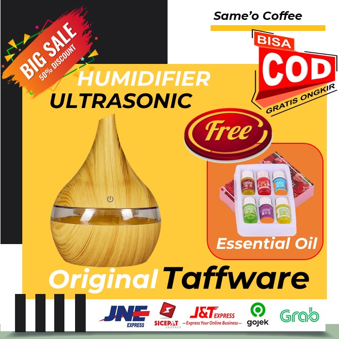 DIFFUSER HUMIDIFIER DESAIN KAYU BULAT + ESSENTIAL OIL 6 PCS-LONJONG B + FREE OIL