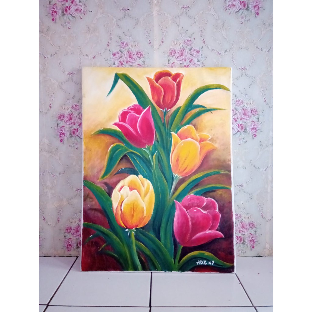 Lukisan Bunga Lily Murah Acrylic On Flexy 55x75 Cm Shopee Indonesia