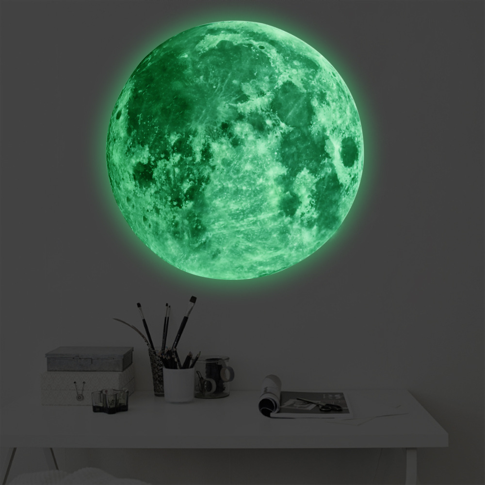 Stiker Dinding 3D Desain Bulan Bumi Glow In The Dark Ukuran 5cm Untuk Dekorasi Kamar Anak