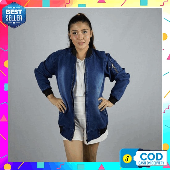Baru Mc Girl - Jaket Jeans Resleting Kerah Berdiri Wanita / Jaket Sleting Kerah Tegak Cewek / Jaket 