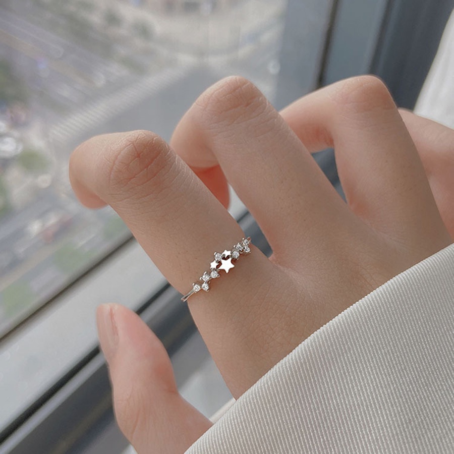 Cincin S925 Silver Desain Bintang Hias Kristal Berlian Gaya Korea Untuk Wanita