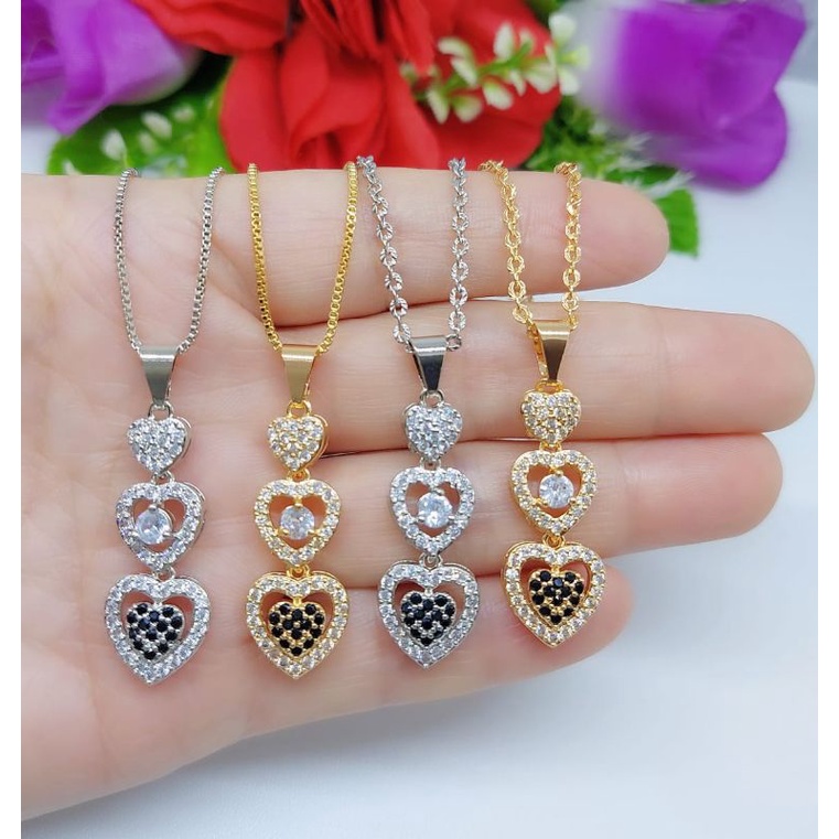 Set Kalung+Liontin Love Xuping Full Permata lapis emas 18k