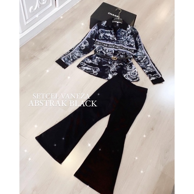 SETCEL DIO ( kemeja + kulot )-Vaneza asbtrak HITAM