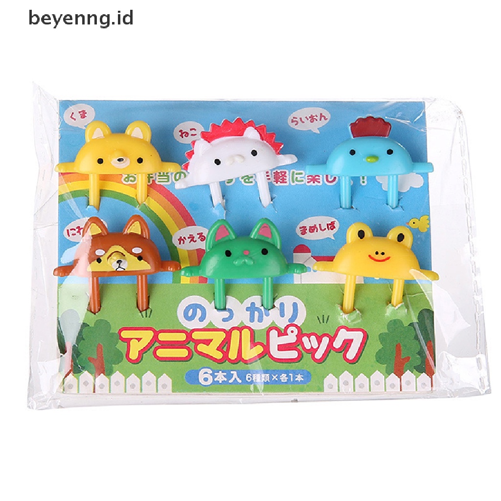 Beyen 6Pcs Garpu Buah / Dessert / Bento Desain Kartun Hewan Lucu