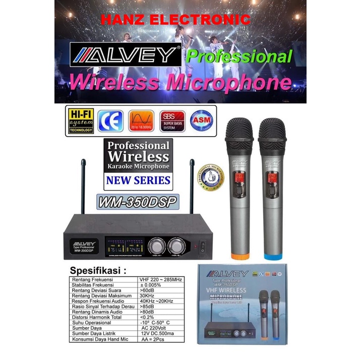 Mic wireless 2 mic gagang "ALVEY" type WM-350 DSP