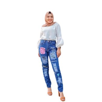 CELANA JEANS WANITA MODEL BOYFRIEND SOBEK SABLON