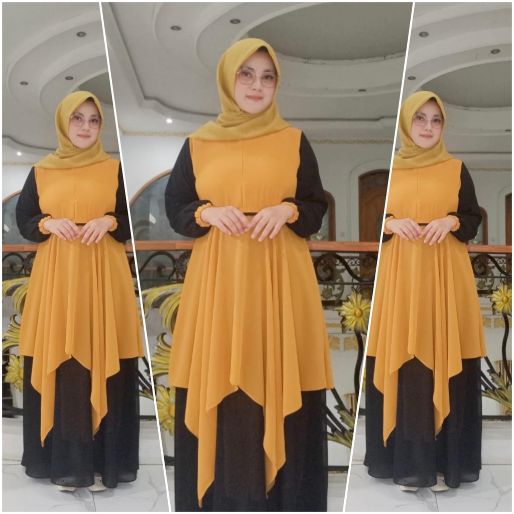 gamis ceruty rempel kombinasi /gamis syarii ceruty bebydoll umpak /gamis ceruty susun terbaru/abaya modern