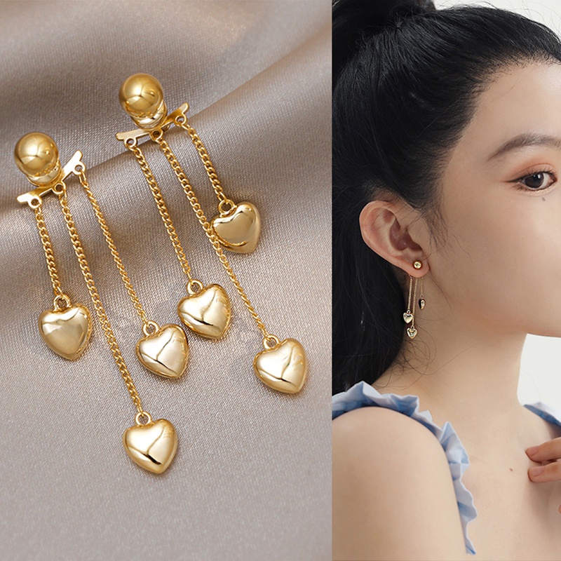 Anting Rantai Rumbai Bentuk Hati Bahan S925 Silver Needle Gaya Korea