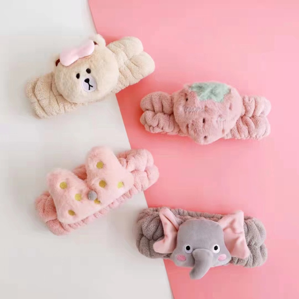 BNDC Bando Bandana Wanita Cuci Muka Face wash Headband Lucu Imut Beruang Gajah Kupu Bando Cuci Muka Make Up Masker Facial Tebal Awet Kuat elastis karet