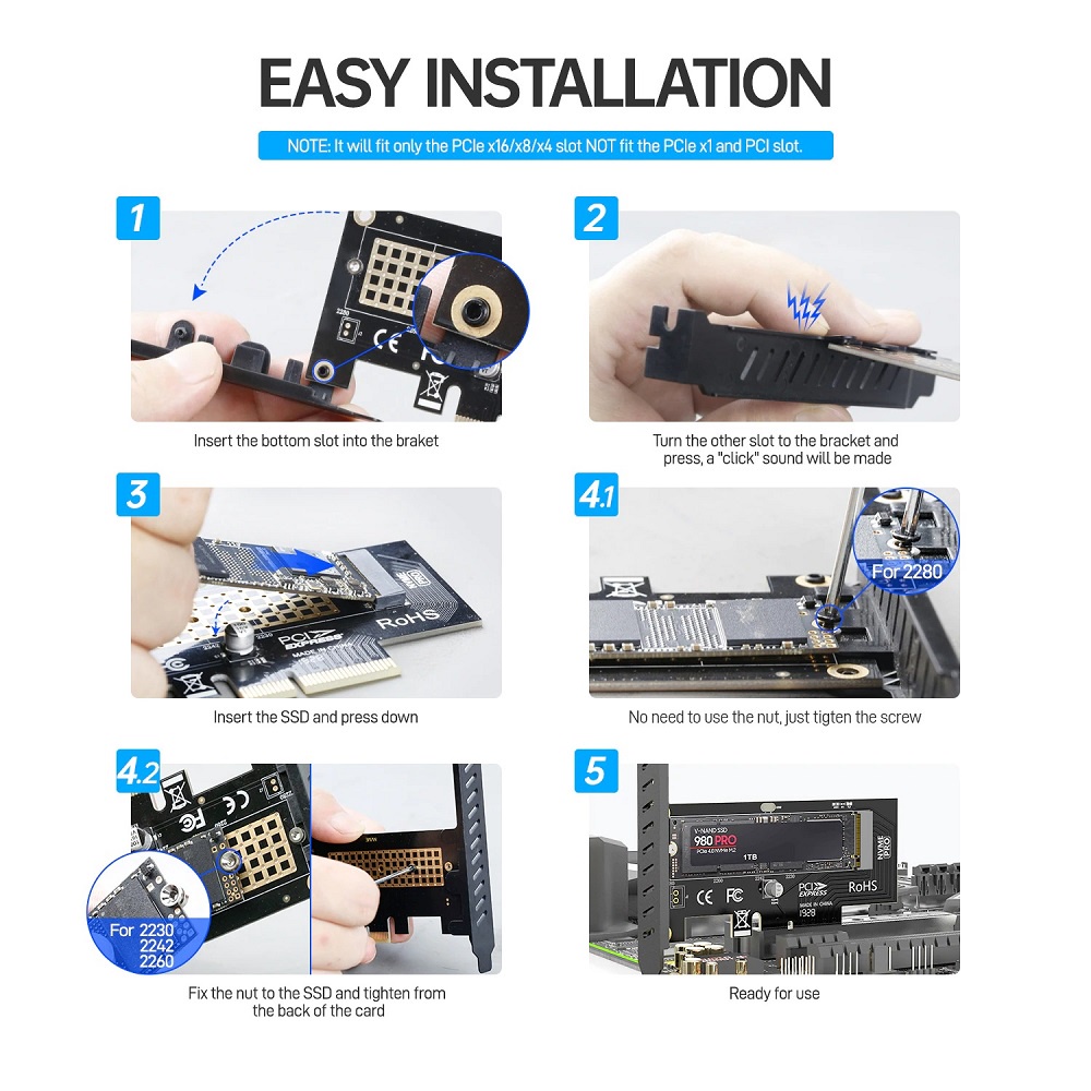 JEYI M.2 NVME SSD to PCI-E 4.0 X4 Expansion Adapter Card - SK4 - Black