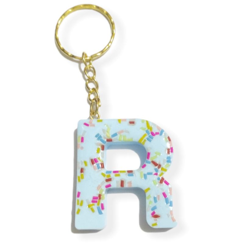 Gantungan Kunci Inisial Resin Huruf Initial Pastel Sprinkles Meses Series Keychain