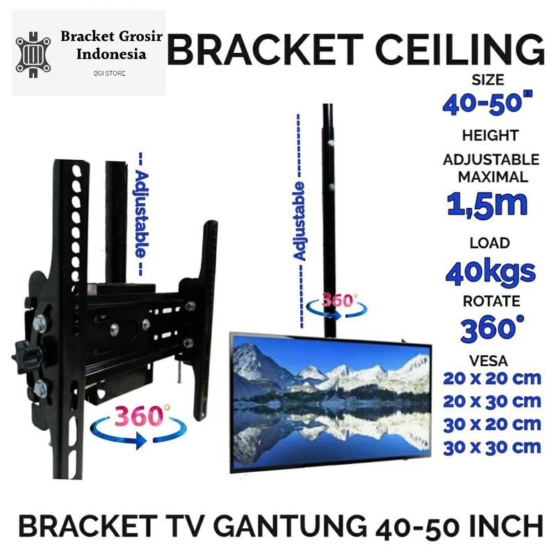 Bracket tv 50 43 42 40 32 30 inch plafon gantung