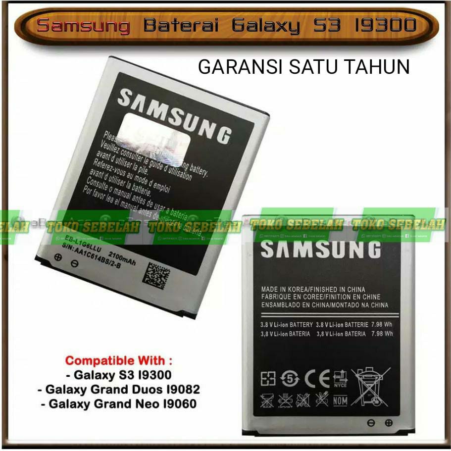 [garansi 1 tahun] BATERAI SAMSUNG GALAXY S3 19300 - GALAXY GRAN DUOS 19082 - GALAXY GRAND NEO 19060