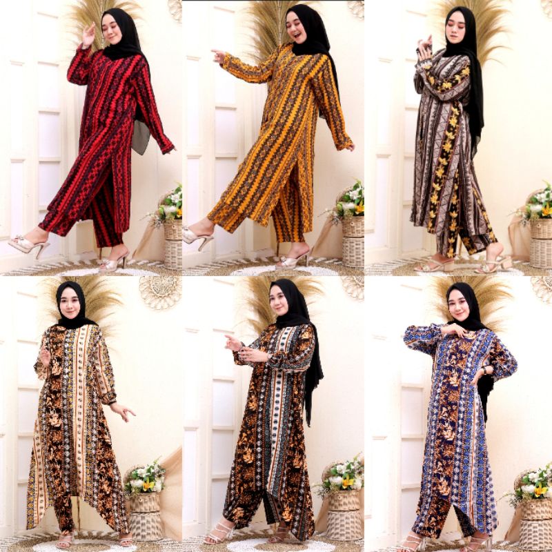 One Set Long Tunic | Setelan Tunik Syar'i Katun Rayon Viscose Premium | Setcel Muslim Best Seller