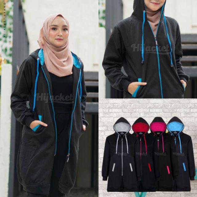 Jaket Tebal Wanita Hijab Hijacket Basic Sweater Hijaket Hoodie Original Model Polos Panjang-Black Blue