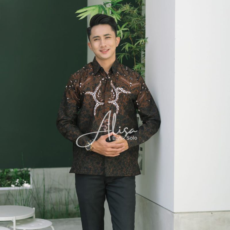 KEMEJA BATIK SOLO GINANDRA SOGAN ALISA BATIK PRIA SIZE M L XL XXL