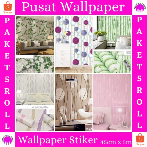 PROMO TERMURAH - PAKET 5ROLL Wallpaper Dinding All Motif Wallpaper Stiker Dinding Wallpaper 3d Aesthetic ( BUY 4 GET 1 FREE ) WALLSTIKER PREMIUM HIGH QUALITY BEST SELLER !!!!!!!!