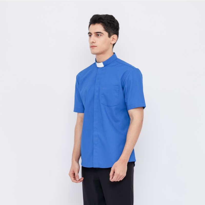 Pendeta - Kemeja Collar Biru Benhur Polos - Jos Miracle Bandung - Miracle - JMB