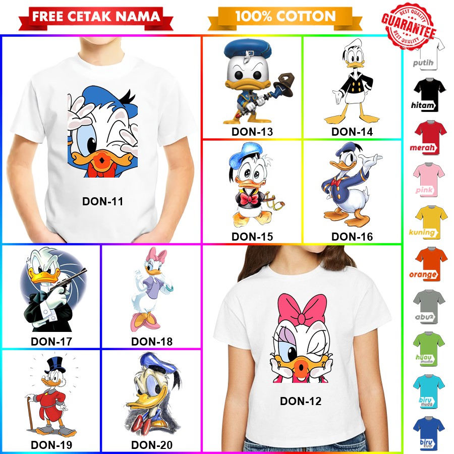 [FREE NAMA!!] Baju Kaos ANAK DAN DEWASA DONALD DUCK BEBEK BANYAK MOTIF