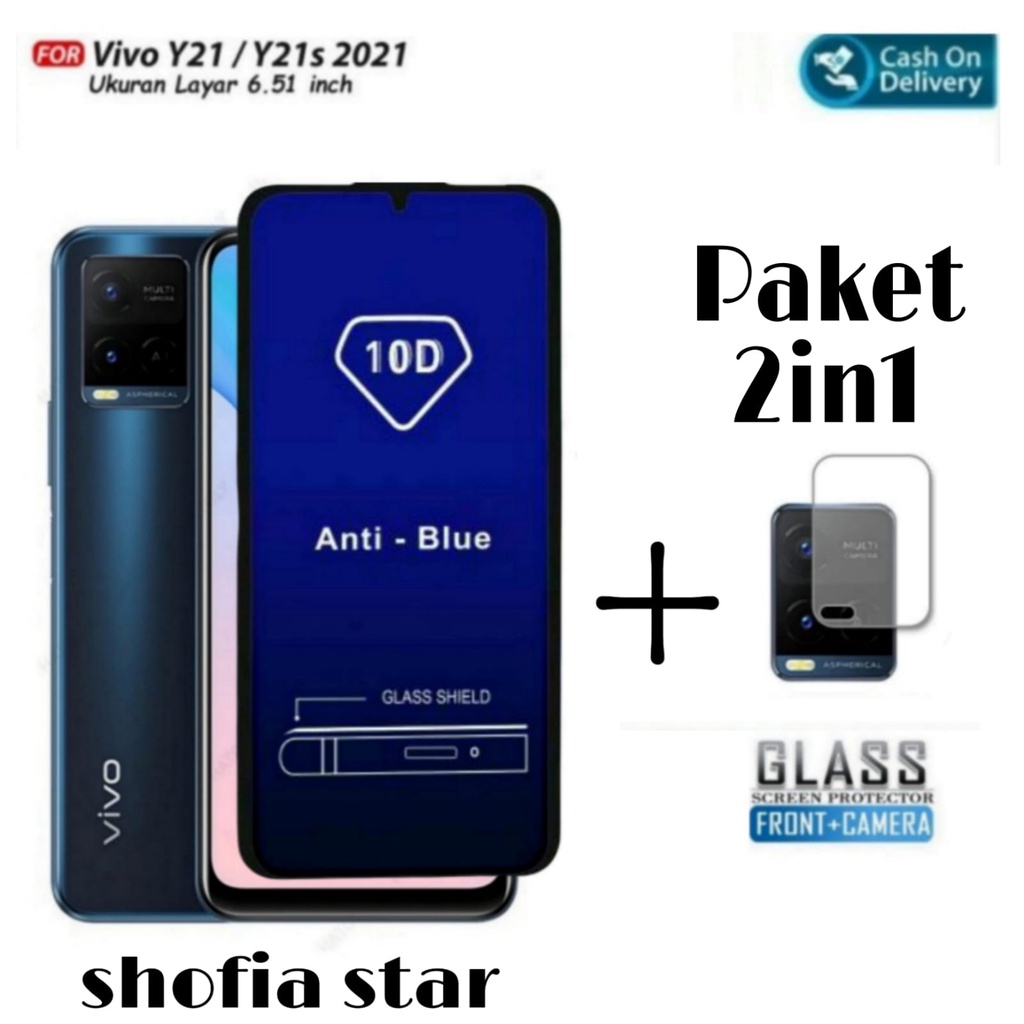 PROMO 2IN1 TEMPERED GLASS BLUE VIVO Y21 Y21A Y21S Y33s Y21T Tg ANTI GORES KACA FULL LAYAR