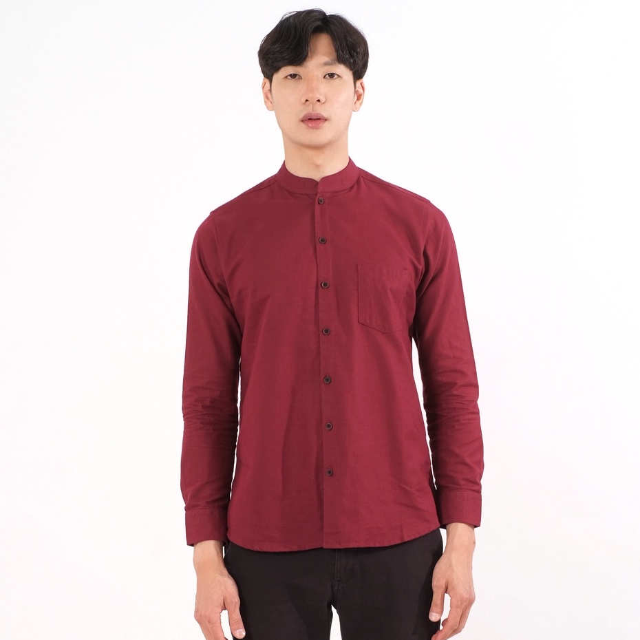 SANVANINA Kemeja Pria Shanghai Polos Soft Twill Panjang Maroon Kareem - E-1414C