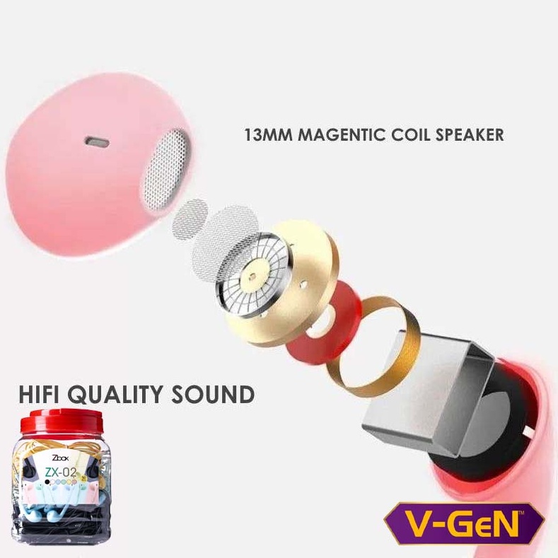 ZBOX MACARON Headset HF EARPHONE ZX-02 ZX02 with Mic ORI