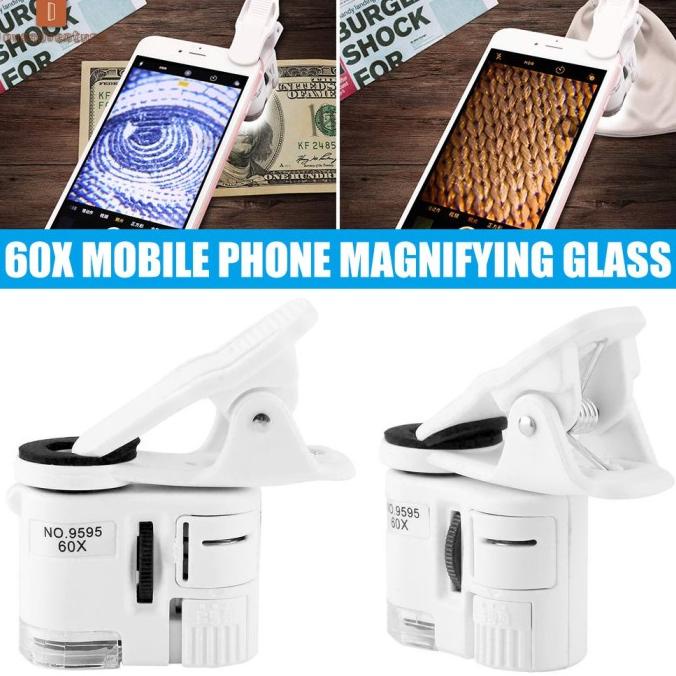 

60X Portable Clip Magnifier Loupe UV Microscope Universal Mobile