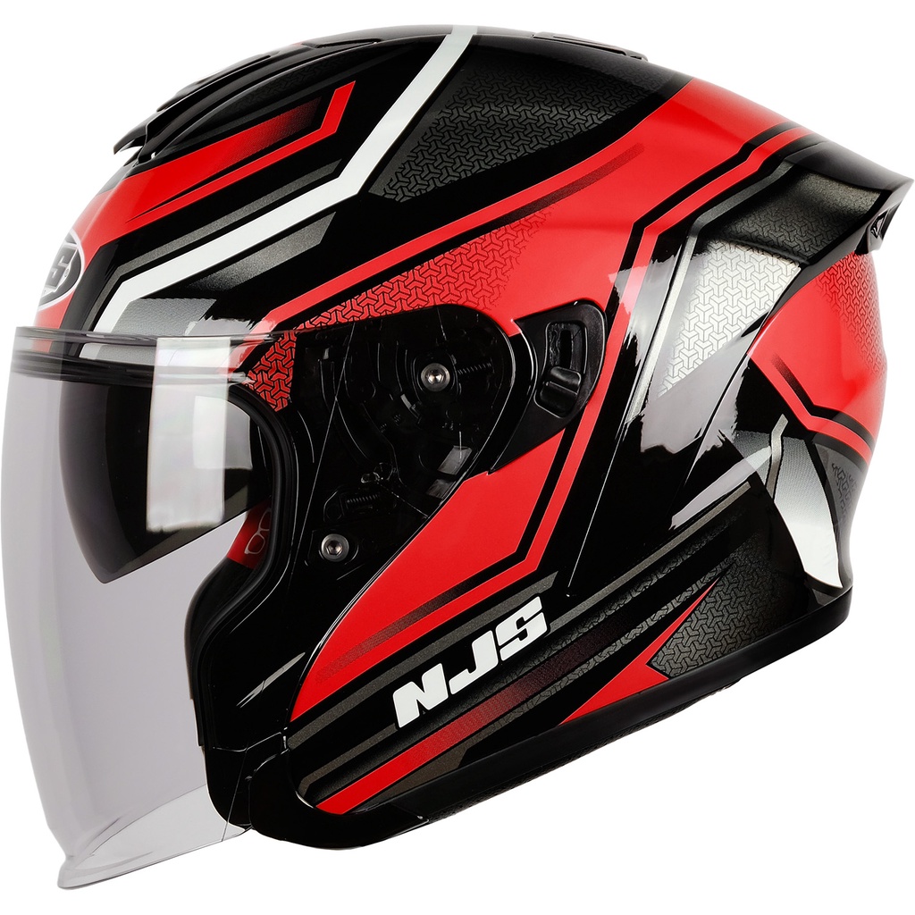 NJS KAIROZ DV Zenith Hitam - Merah Gloss/Doff Helm Half face (DOUBLE VISOR) | NJS DV | Kairoz DV Mot