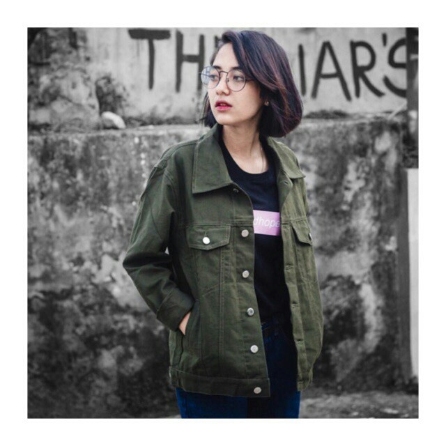 Jaket Jeans Oversize Hijau Army/Jaket Jeans Oversize Wanita/Jaket Jeans Jumbo/Jaket Denim Levis
