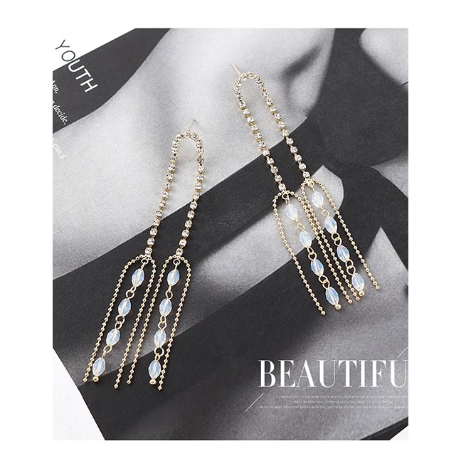 LRC Anting Tusuk Fashion Golden Real Gold-plated Tassel Crystal Glass S925 Silver Pin Earrings Y6303
