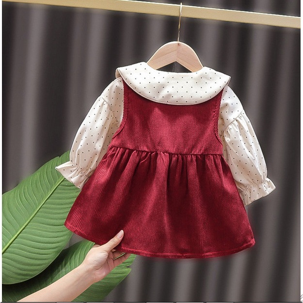 Dress anak IMPORT fashion baby korean style import anak perempuan DRESS POLKADOT HITAM MERAH