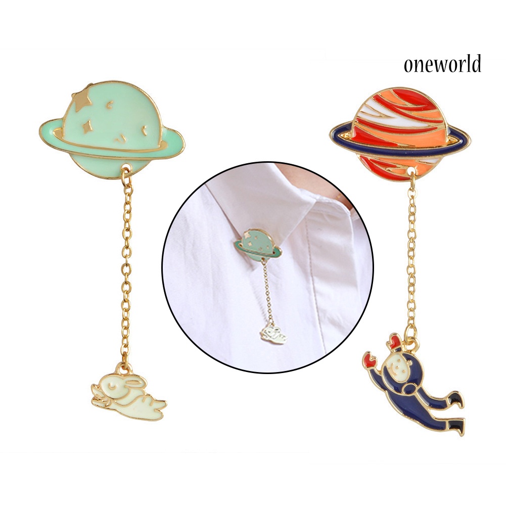 OW@ Unisex  Enamel Spaceman Planet Rabbit Charm Brooch Pin Collar Bag Badge Clip