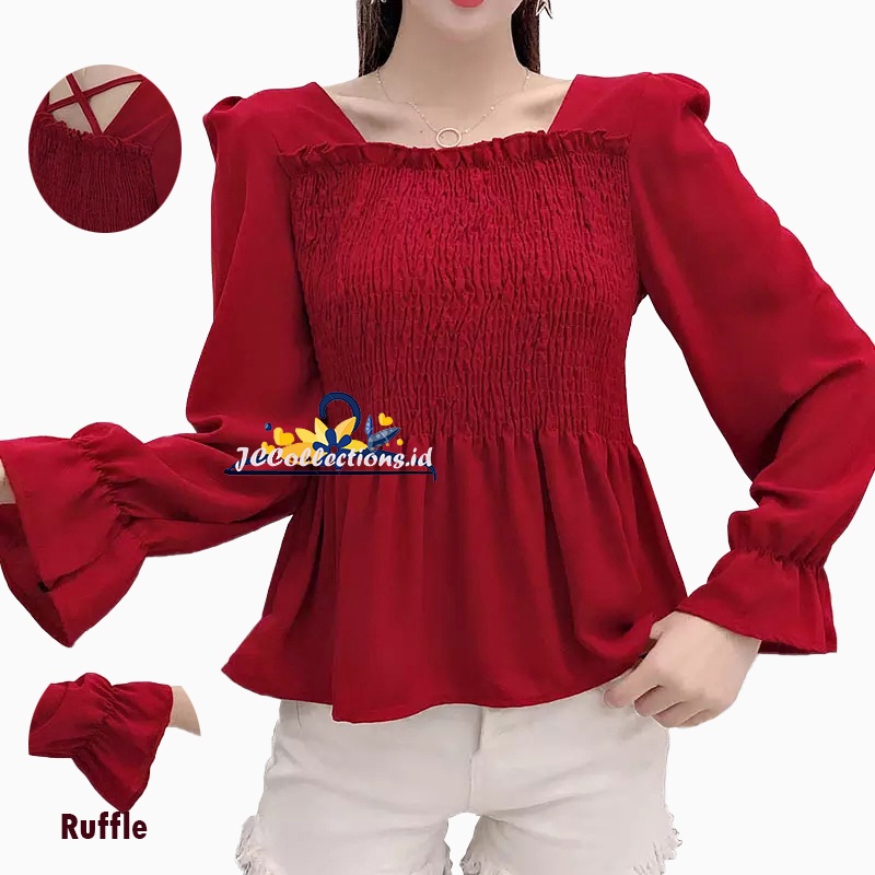 Blus Plisket Oversize Blouse Wanita Korea Style Tyass - JCCollections