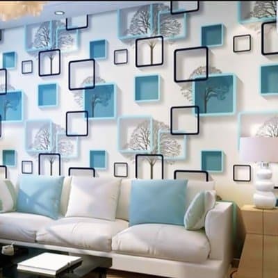 Wallpaper Sticker 3D Pohon Biru Stiker Dinding Kamar Ruang Tamu Rumah