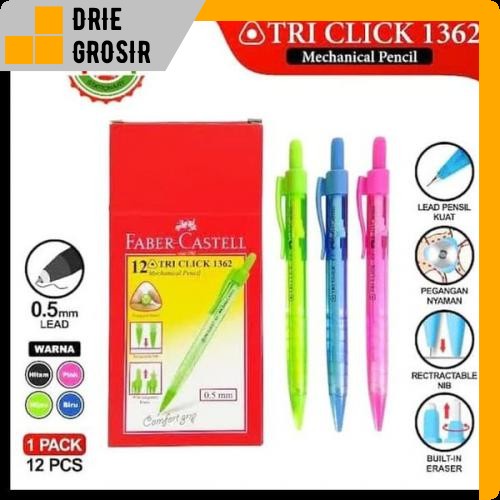 

PENSIL MEKANIK FABER CASTELL TRI CLICK 0.5 - TRI CLICK + PENGHAPUS
