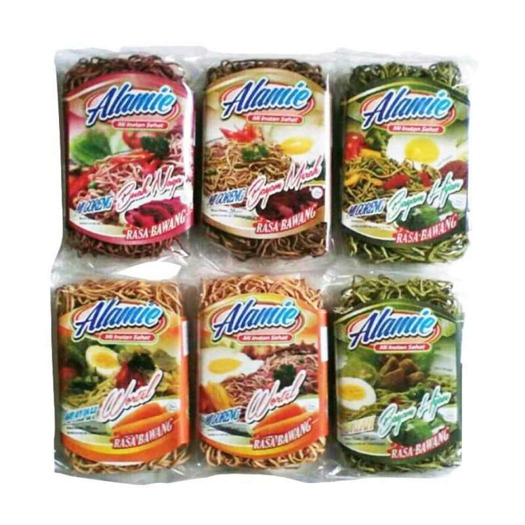 

Mie Instan Sehat Alamie 50gr (Tanpa MSG, Tanpa Pengawet Dan Pewarna - Goreng Rendang, bayam hijau