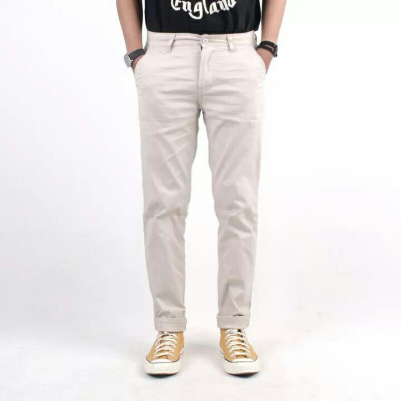 CELANA CHINO Panjang Pria  Slimfit KERJAHARIAN Santai Casual Formal Hitam Abu Cream Mocca Size 27-38