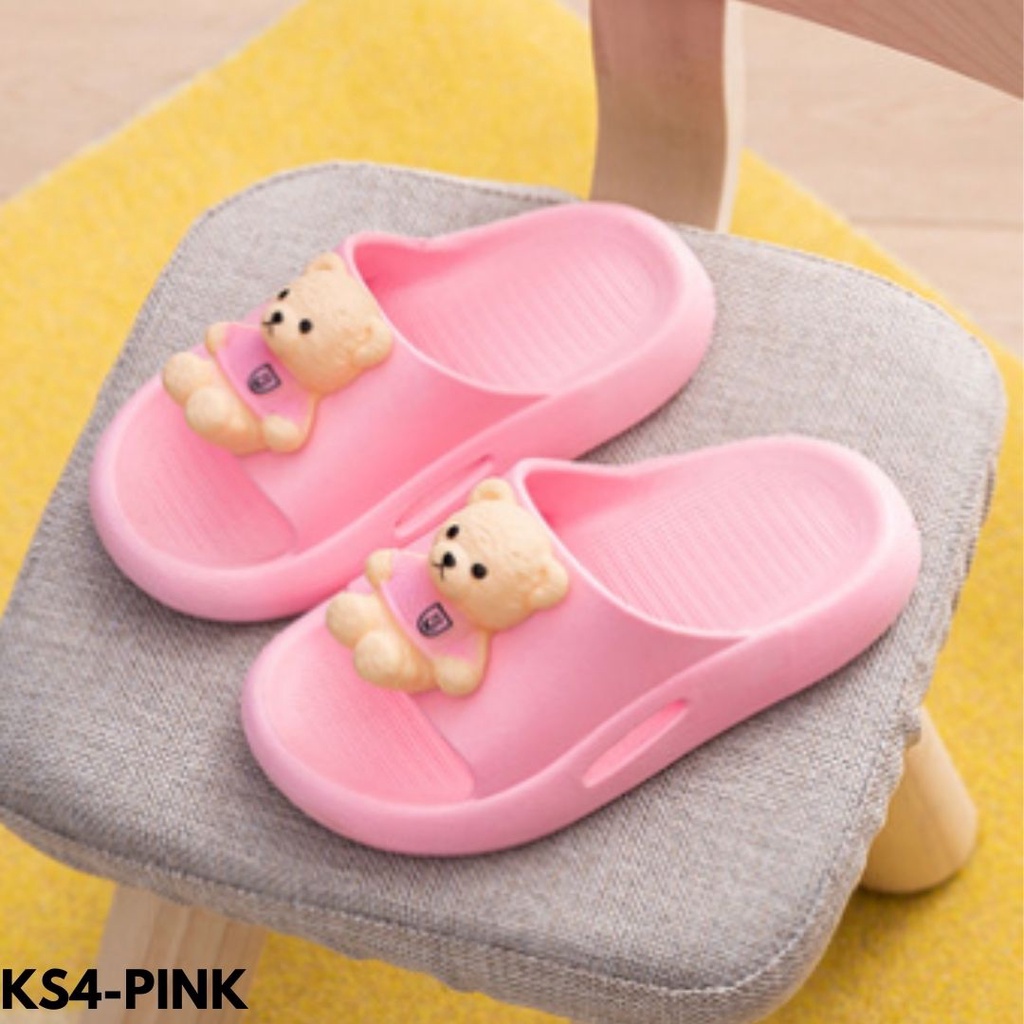 SANDAL SELOP ANAK-ANAK KEKINIAN MOTIF BERUANG COMEL BAHAN RUBBER ANTI SLIP IMPORT KS4