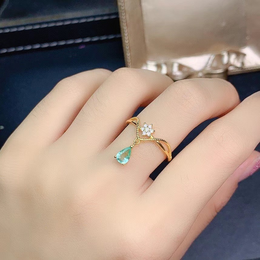 perak asli 925 cincin Wanita Warna tetesan air Cincin yang dapat disesuaikan Perhiasan Fashion