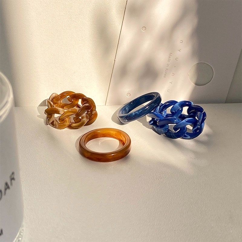 Set (2 buah) Cincin Akrilik Resin Rantai Bulat Acrilic Ring Korean Style Gaya Korea Punk Hip Hop