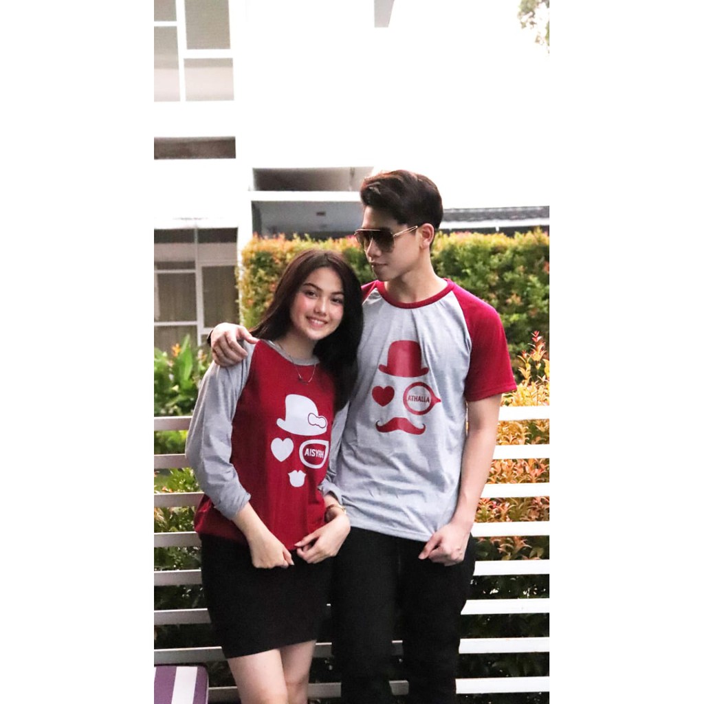 Kaos Raglan Couple Custom Nama Pasangan / keluarga / family