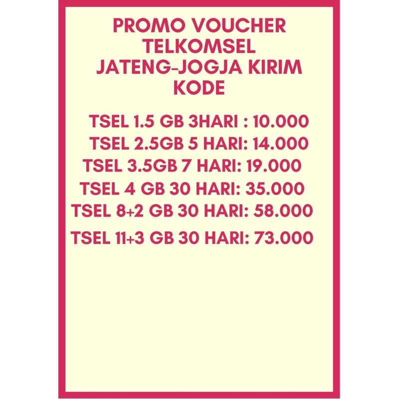 Voucher Telkomsel Jateng-Jogja Kirim Kode